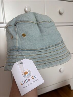 Little Co. Light Blue Denim Bucket Hat for Kids Summer Girls/Boys Organic Cotton